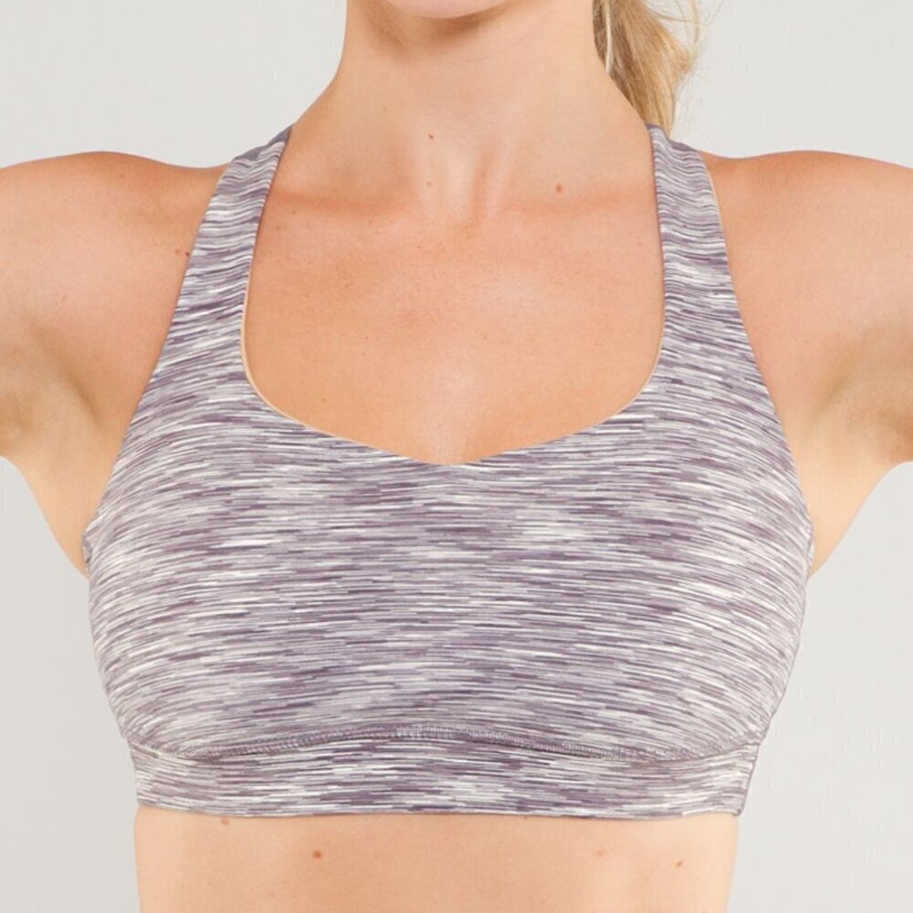 LULULEMON 50 Reps Sports Bra striped purple size 8 racerback